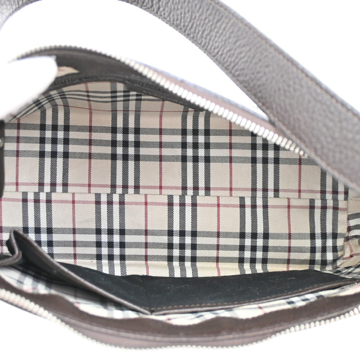 BURBERRY  Shoulder Bag Grained Calfskin House Check Brown SHW 09DA145