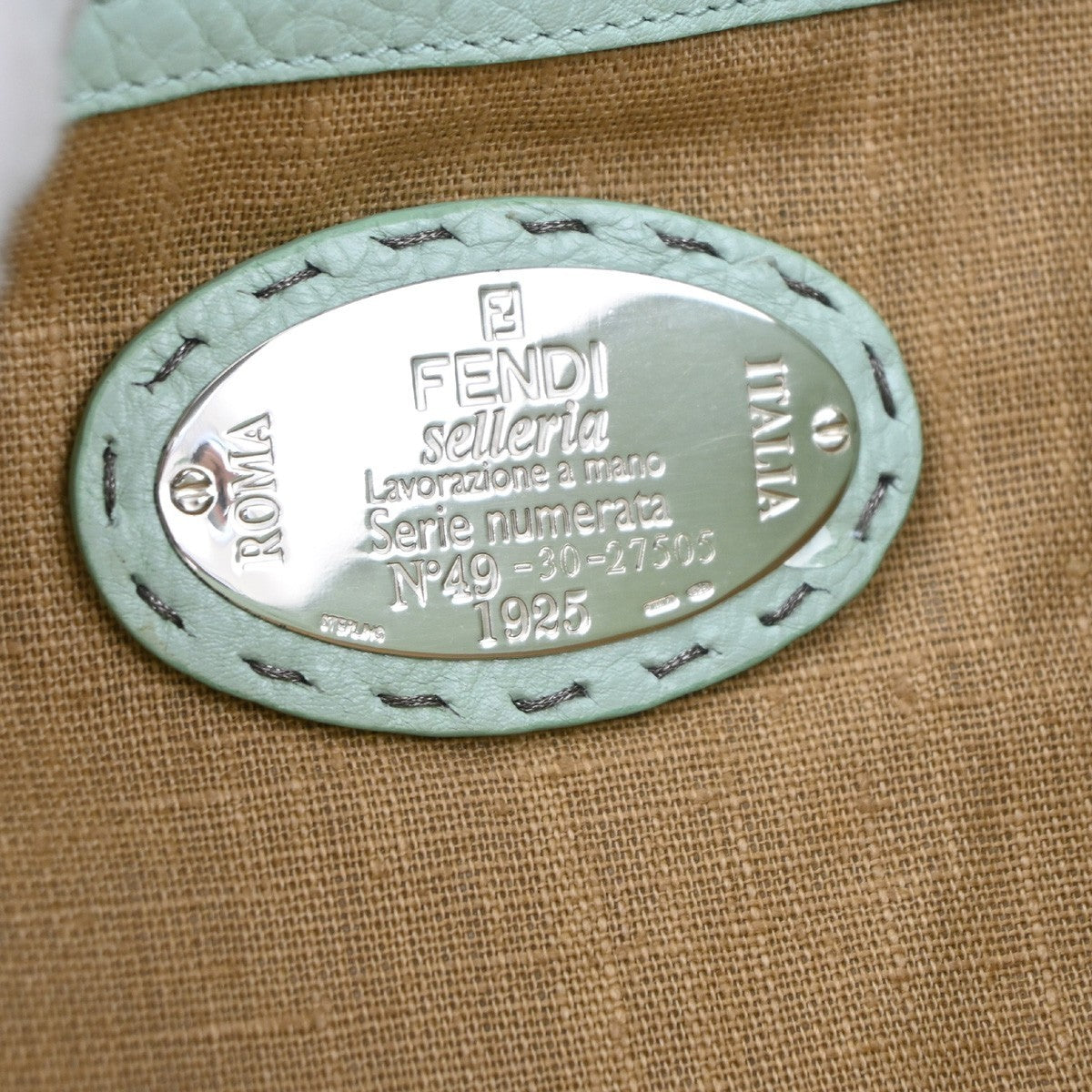 FENDI Selleria Logo Shoulder Tote Hand Bag Leather Green Italy 87MA292