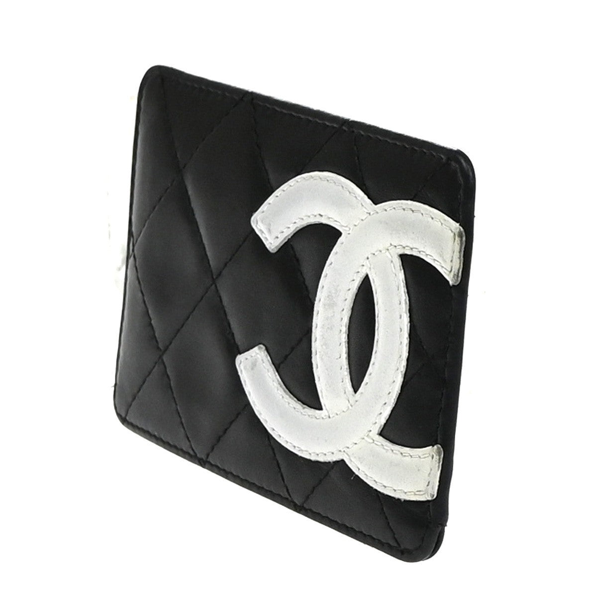 CHANEL CC Logo Cambon Card Case Wallet Leather Black White Italy 31CA987