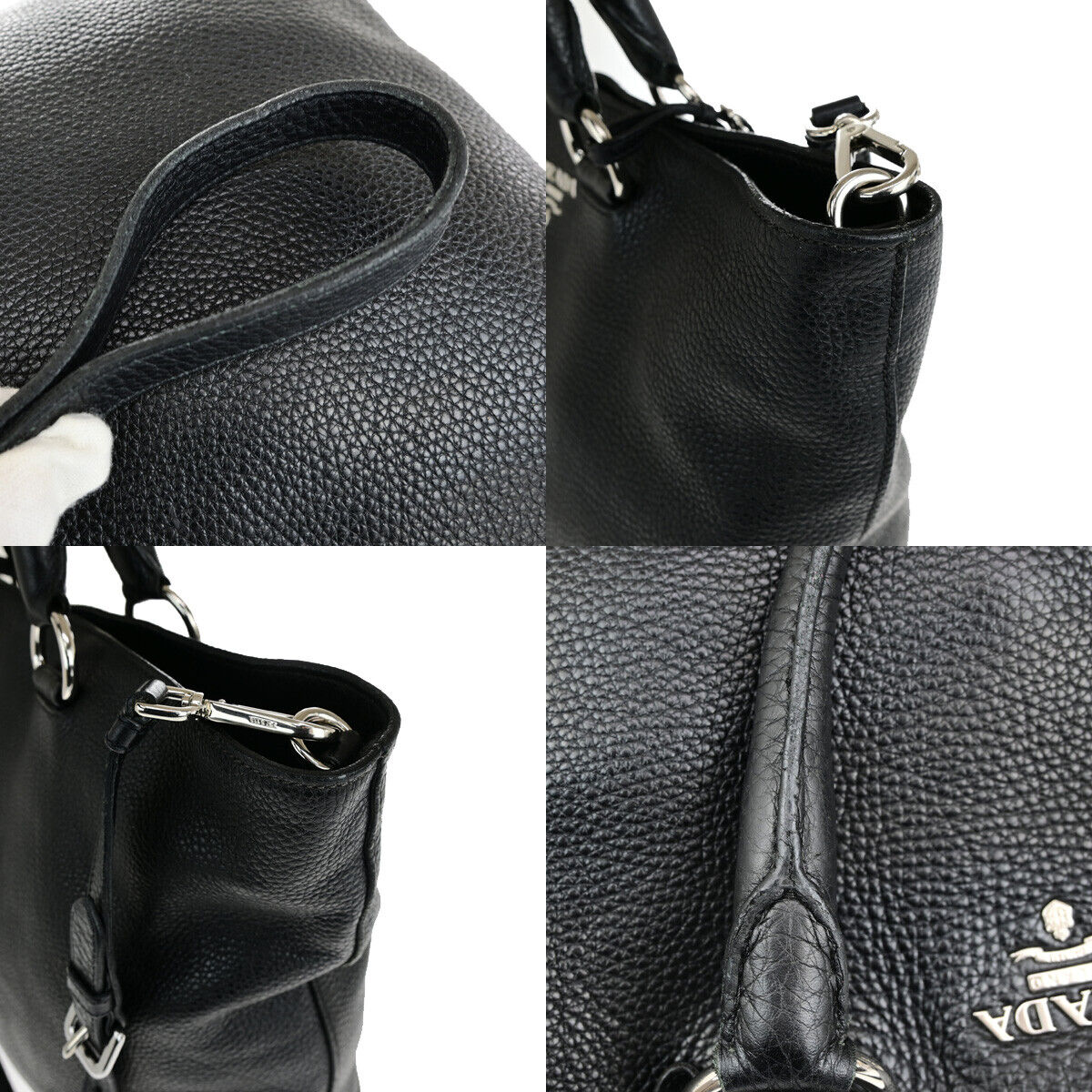 PRADA Logo 2Way Shoulder Hand Bag Vitello Daino Leather Black Nero SHW 12YG607
