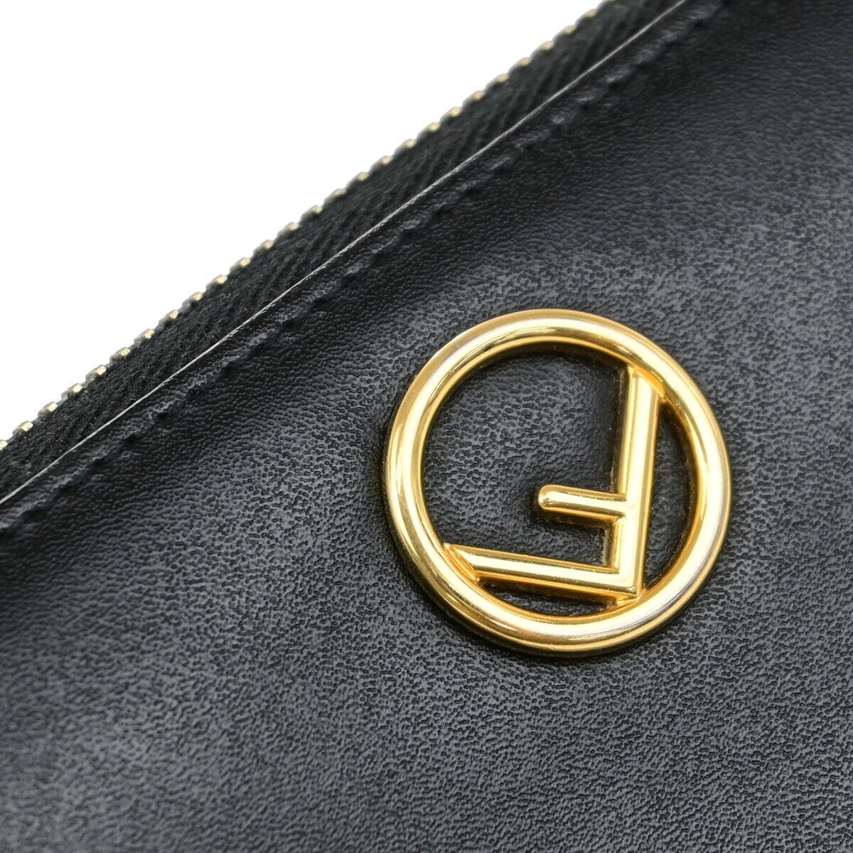 FENDI Logo Zipper Long Around Wallet Leather Black Italy 61EE083