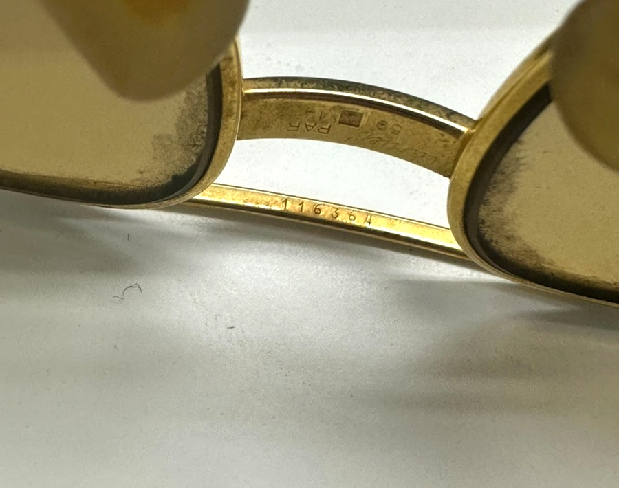 CARTIER Logos Sunglasses Eye Wear Metal Plastic Gold Brown France 64CA892