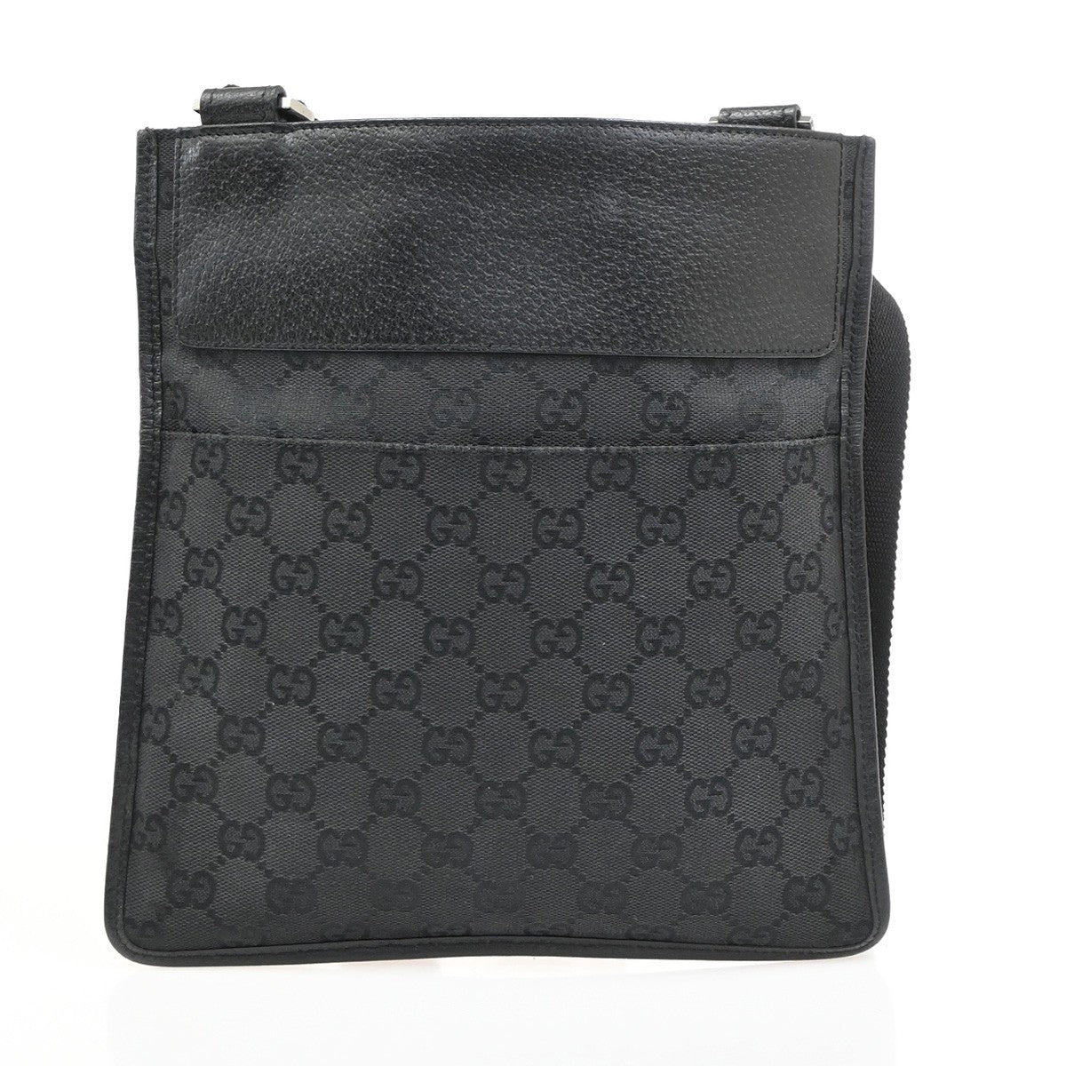 Gucci Logo GG Pattern Shoulder Bag Canvas Leather Black SHW Italy 30PA139