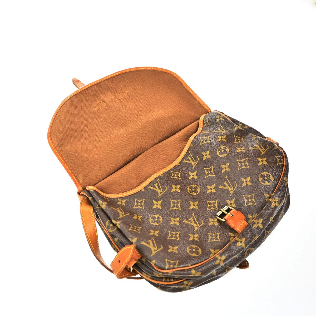LOUIS VUITTON Logo Saumur 30 Shoulder Bag Monogram Leather Brown M42256 84EG375