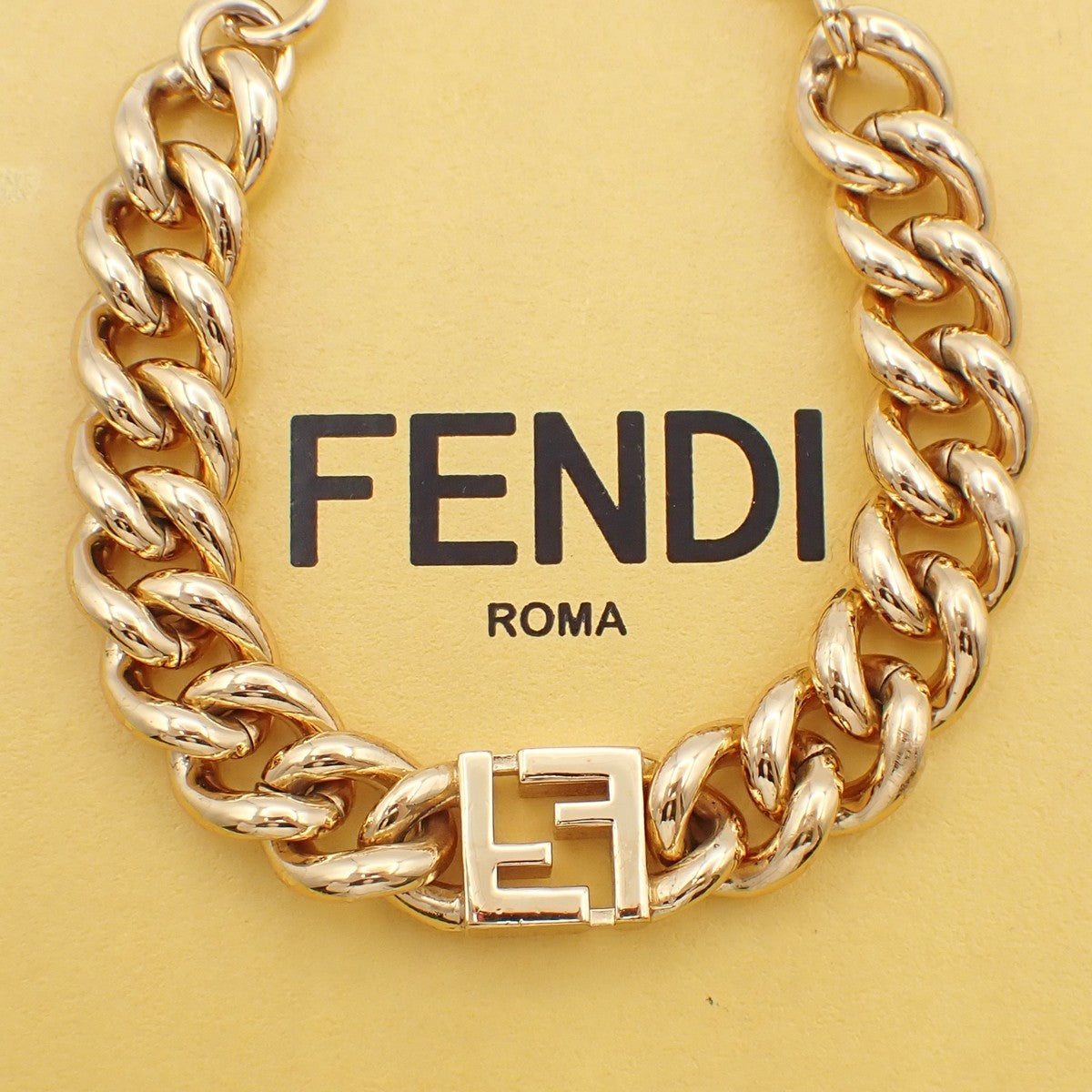 FENDI FF Logo Chunky Chain Bracelet Gold-Plated Italy 60EF508
