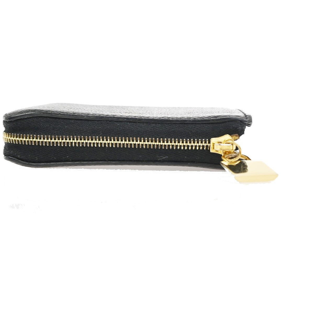 CELINE Logo Mini Zipper Compact Coincase Leather Black Gold Italy 64TA602