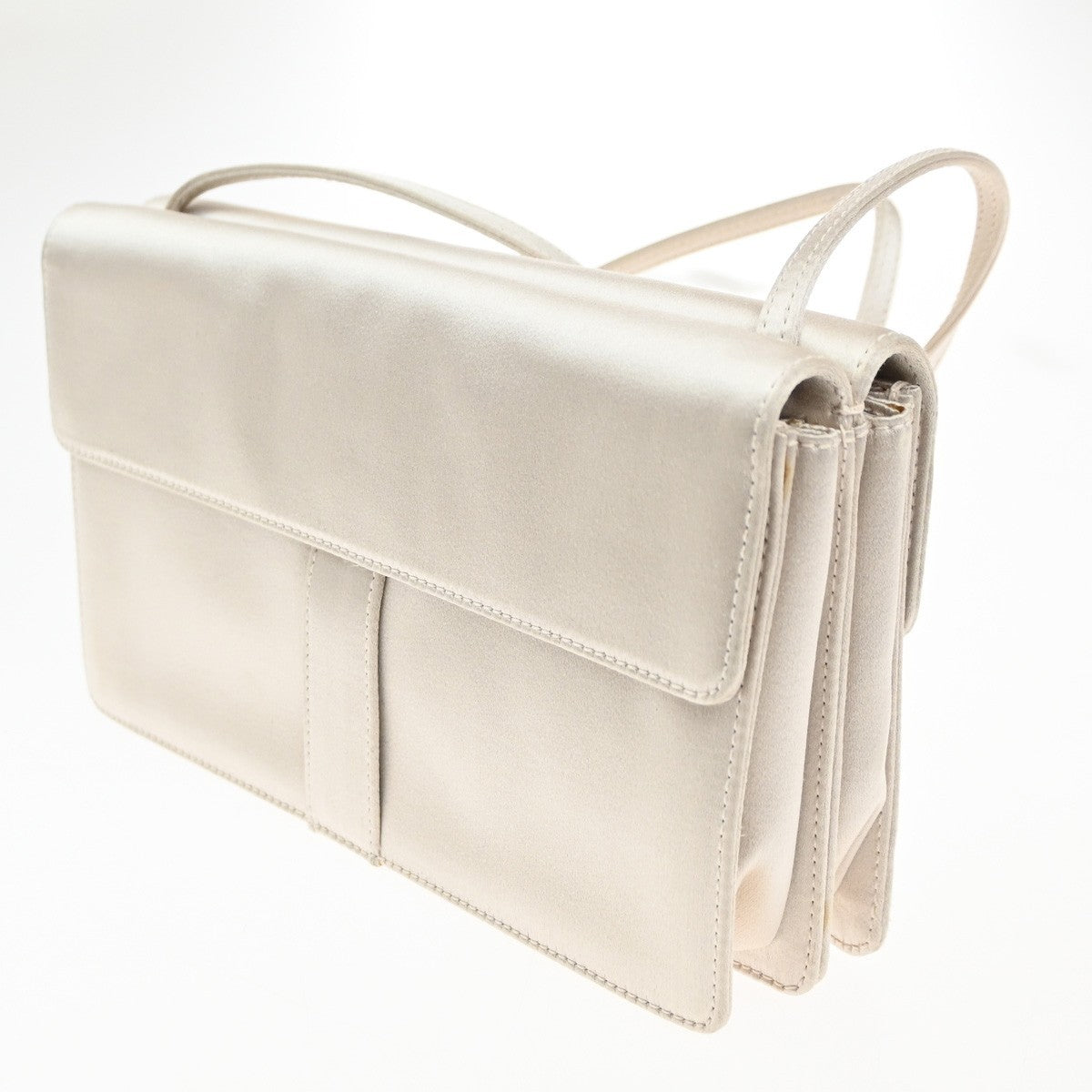 YVES SAINT LAURENT YSL Logo Shoulder Bag Satin Light Beige Italy SHW 82RL766