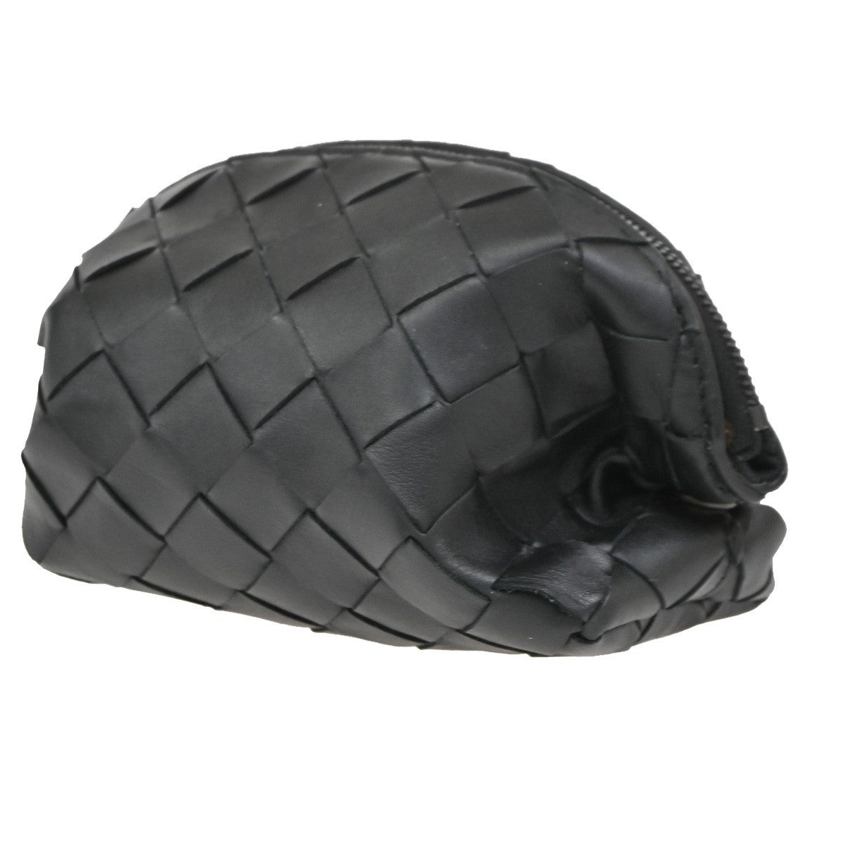 BOTTEGA VENETA Logo Intrecciato Mini Pouch Lambskin Leather Black 30RL546