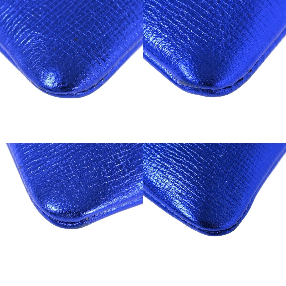 ANYA HINDMARCH Logo Smiley Wink Fringe Mini Clutch Hand Bag Leather Blue 02HB219