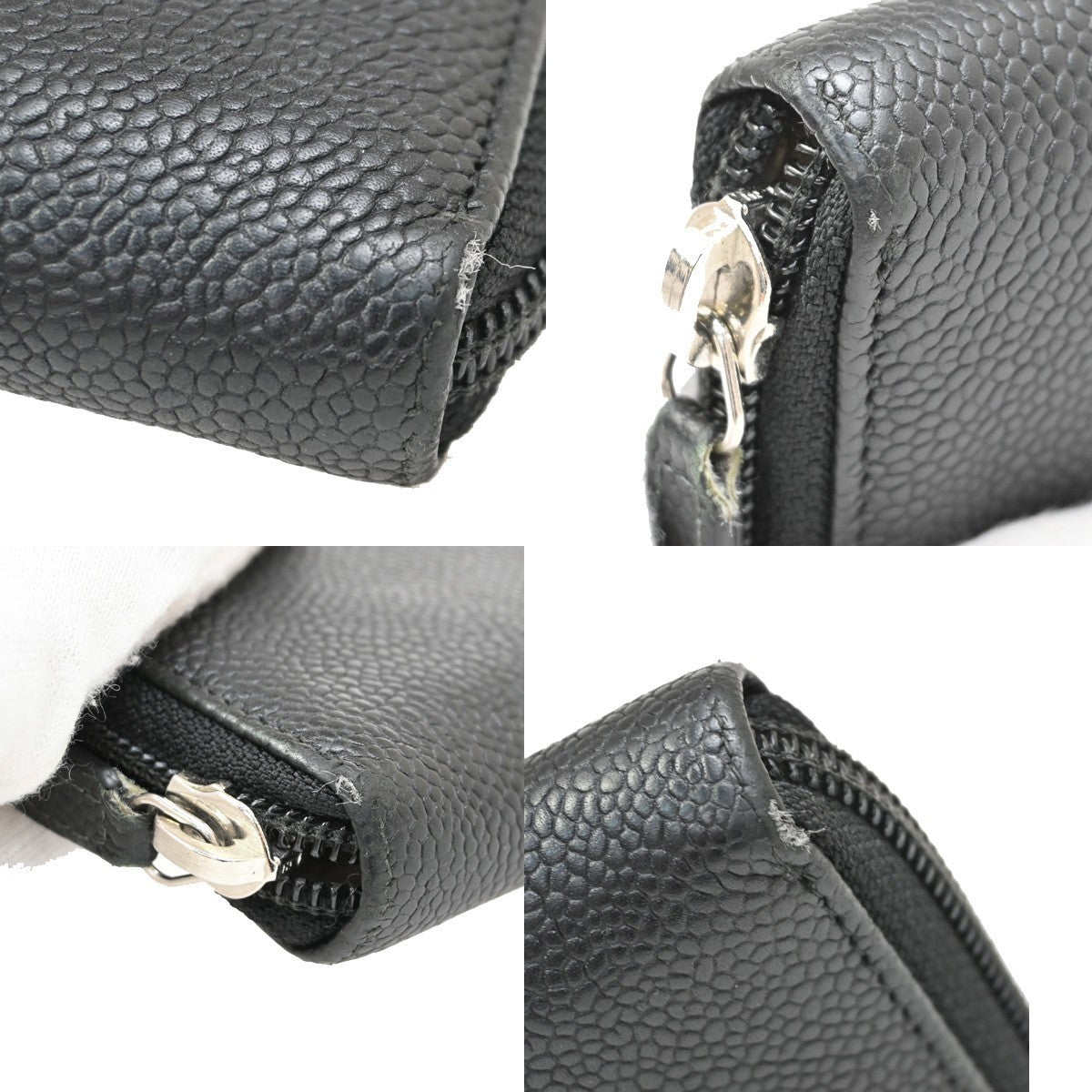 CHANEL CC Zipper Long Bifold Wallet Purse Grained Calfskin Leather Black 80KB288