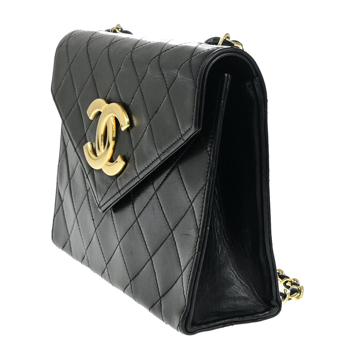 CHANEL CC Logo Matelasse Chain Shoulder Bag Leather Black GHW Vintage 341RJ922