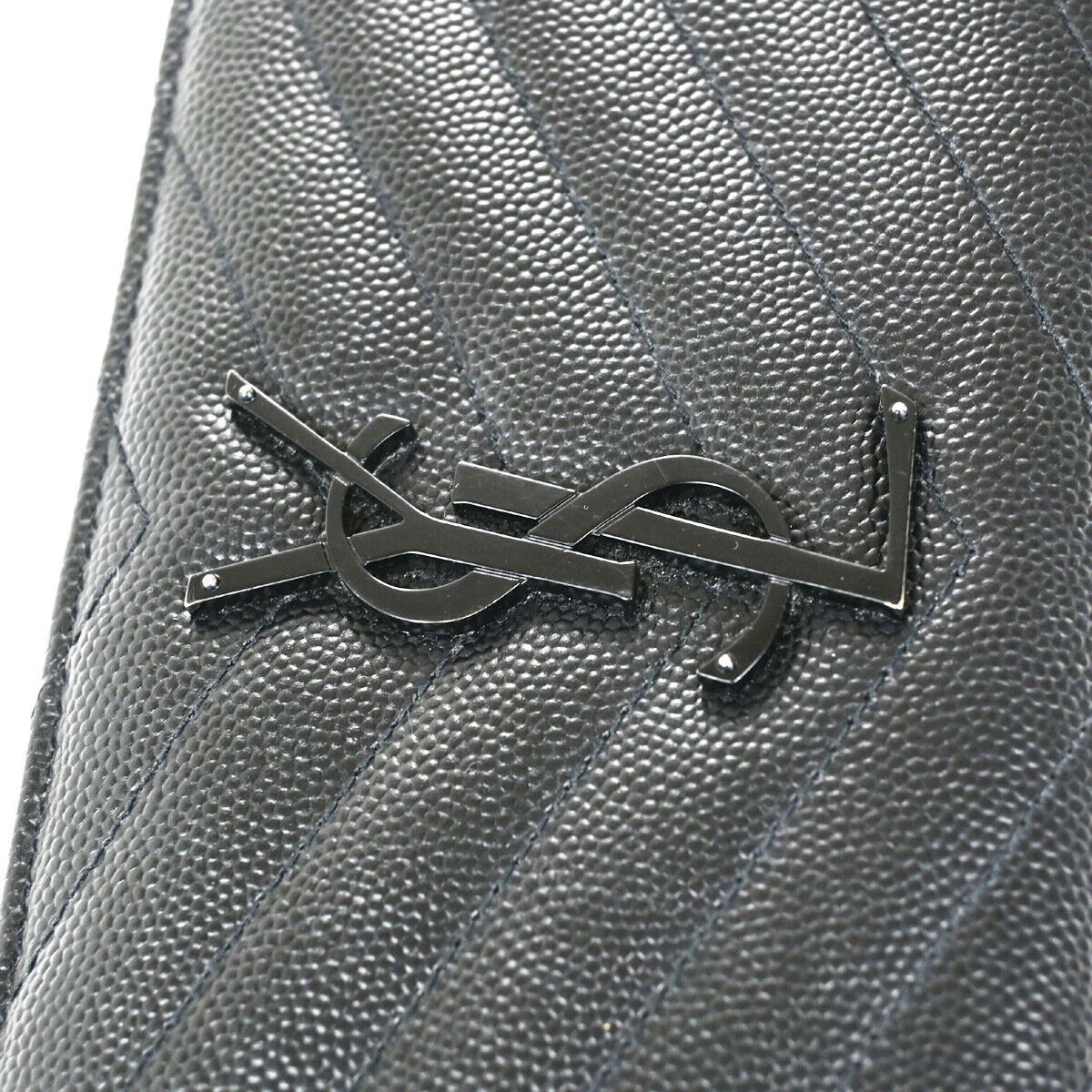 SAINT LAURENT YSL Logo Lou Long Bifold Zipper Wallet Leather Black Italy 80YG498