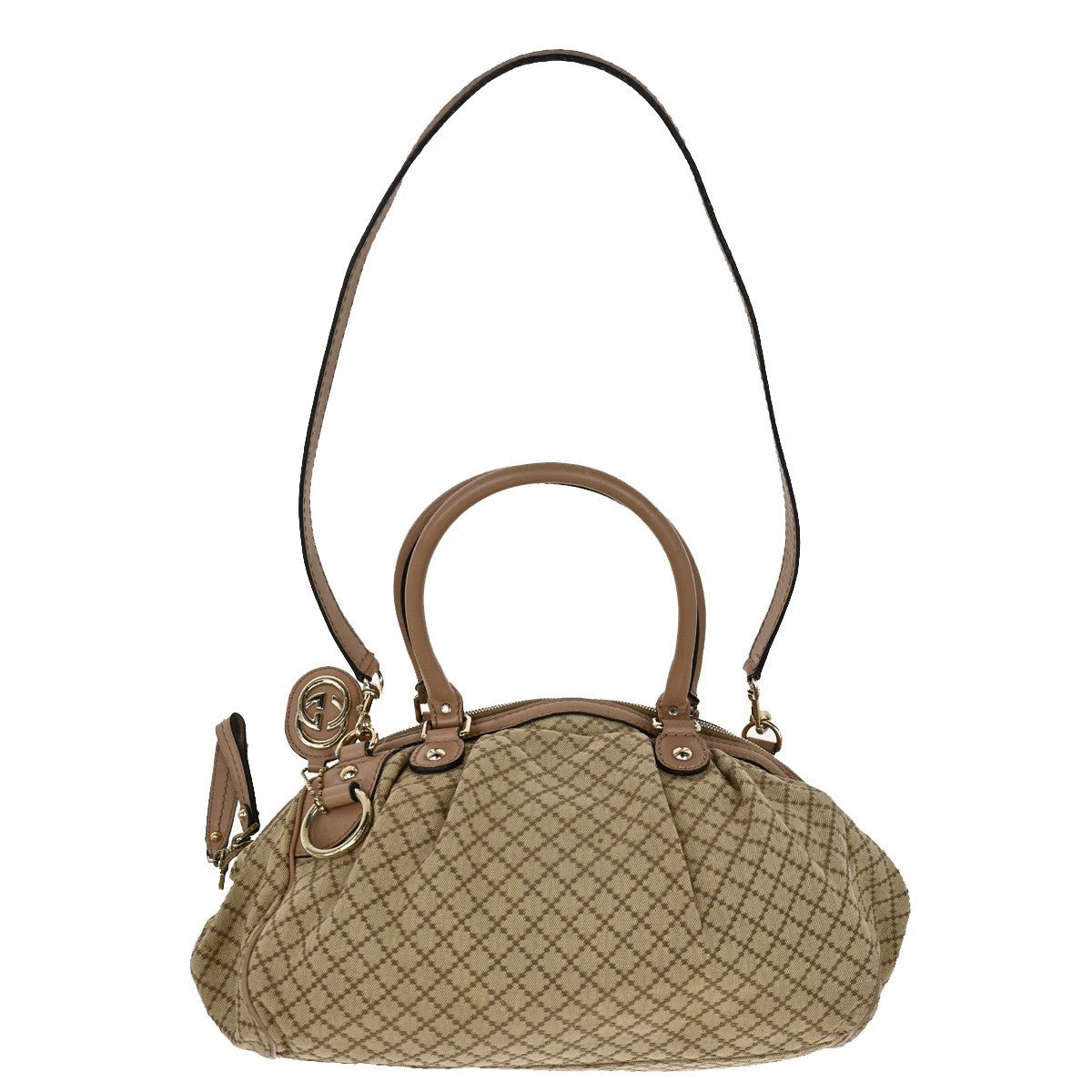 GUCCI Diamante Sukey Shoulder Bag Charm Canvas Leather Brown Pink GHW 81TA301