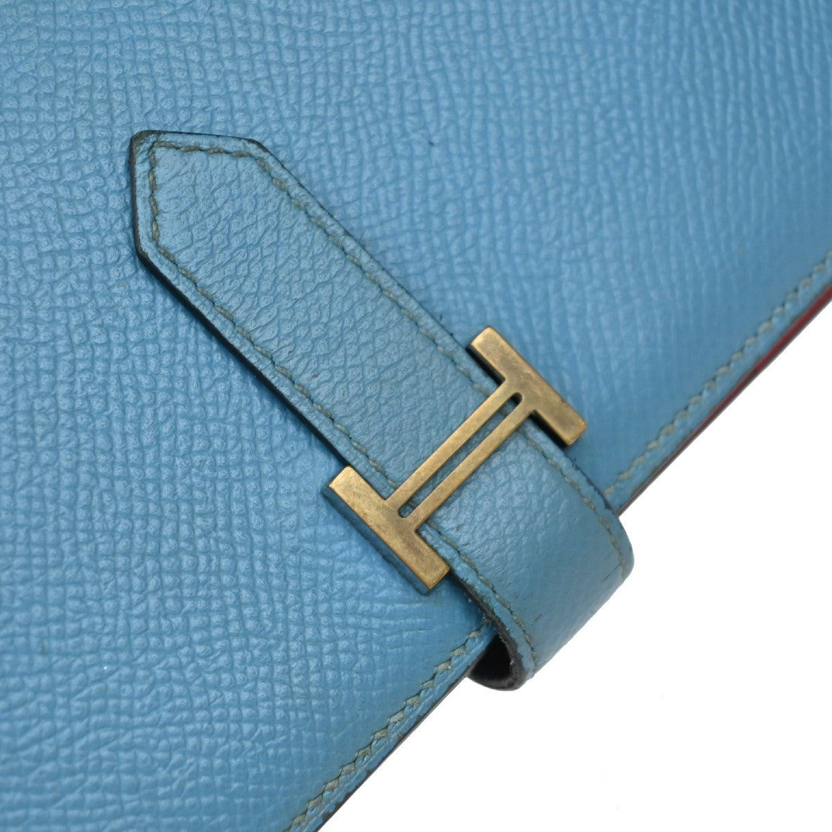 HERMES H Logo Bearn Long Bifold Wallet Leather Blue Red GHW France 32EF997