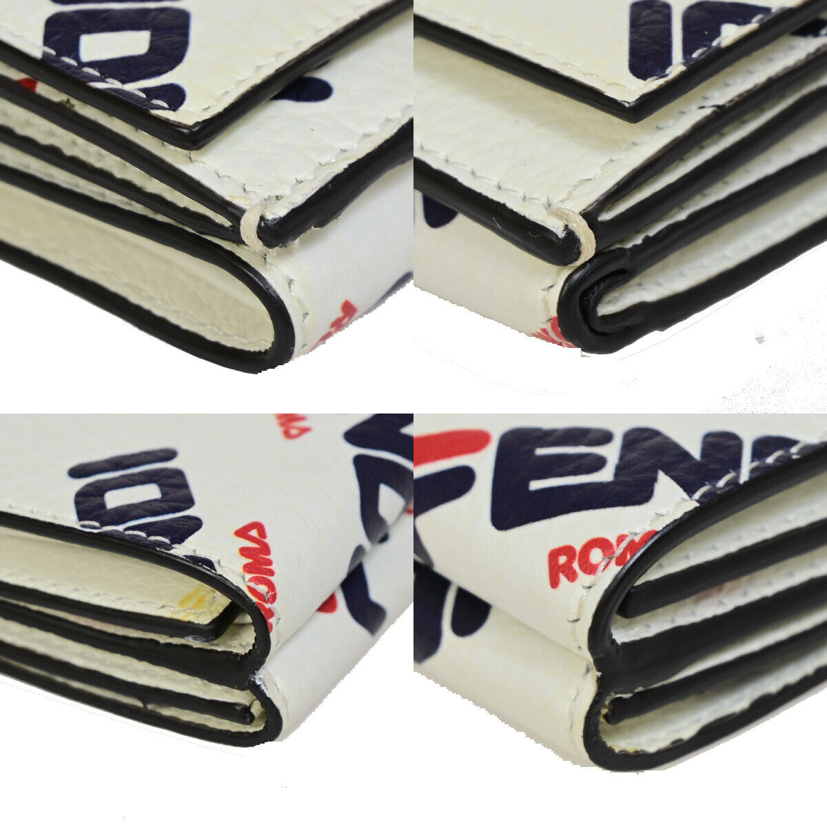 FENDI ✕ FILA Trifold Compact Wallet Leather White Blue Red Italy 33EB562
