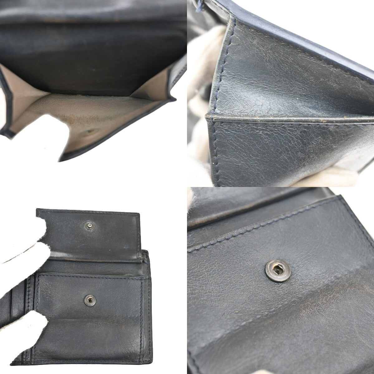 BOTTEGA VENETA Logo Intrecciato Bifold Compact Wallet Leather Navy Blue 07EE239