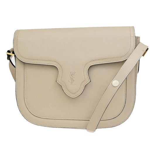 YVES SAINT LAURENT YSL Logo Shoulder Bag Leather Beige GHW 62EE051