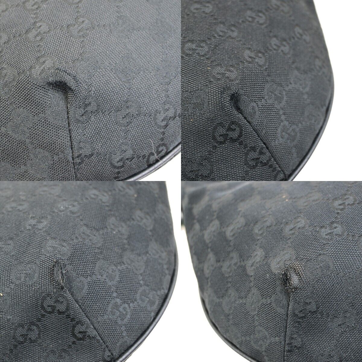 GUCCI Logo GG Pattern Sherry Shoulder Bag Canvas Leather Black Italy 76ED913