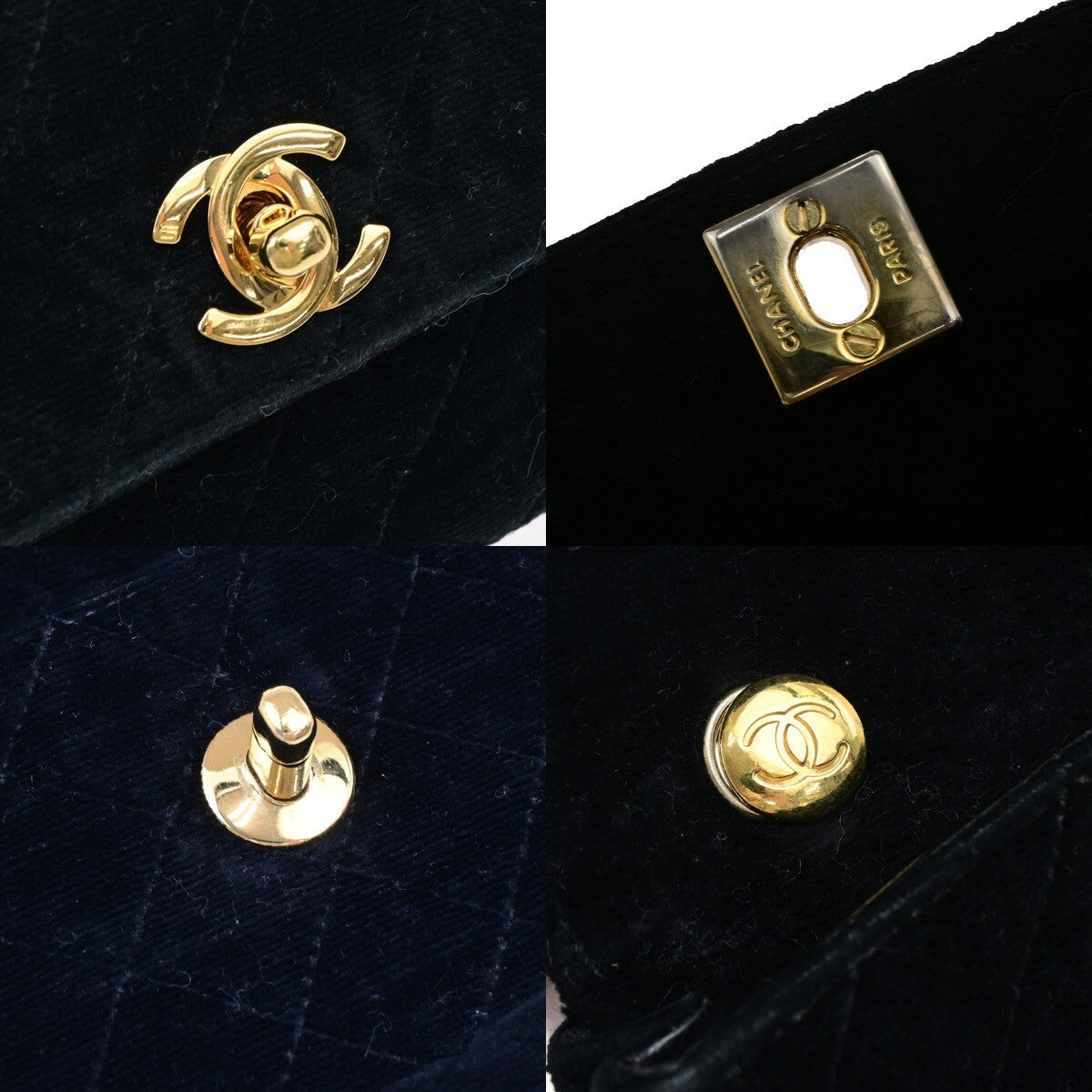 CHANEL Mini Matelasse Shoulder Bag Velvet Leather Black Gold Vintage 684RK894