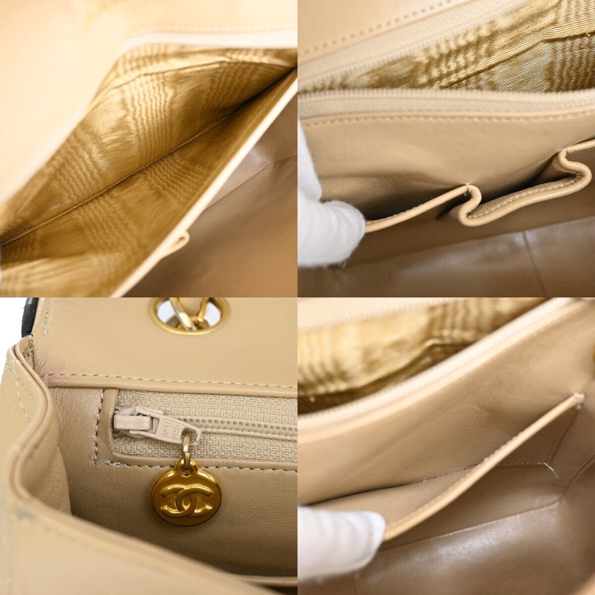 CHANEL CC Matelasse Chain Shoulder Bag Leather Beige Black GHW Vintage 318RJ663