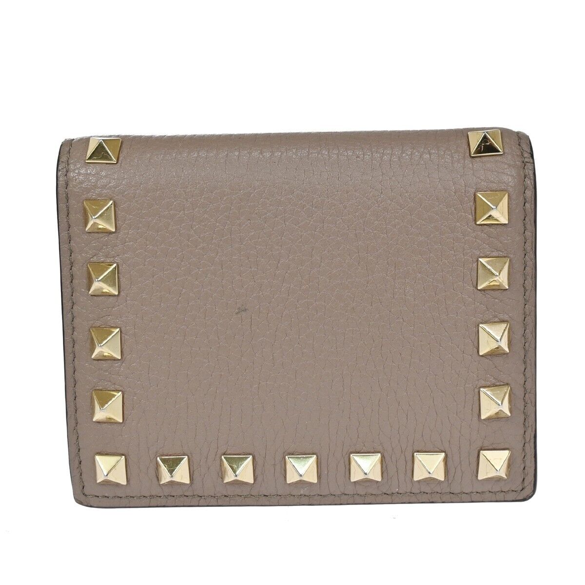 VALENTINO GARAVANI Bifold  Wallet Purse Rockstud Leather Beige Italy 69FA051