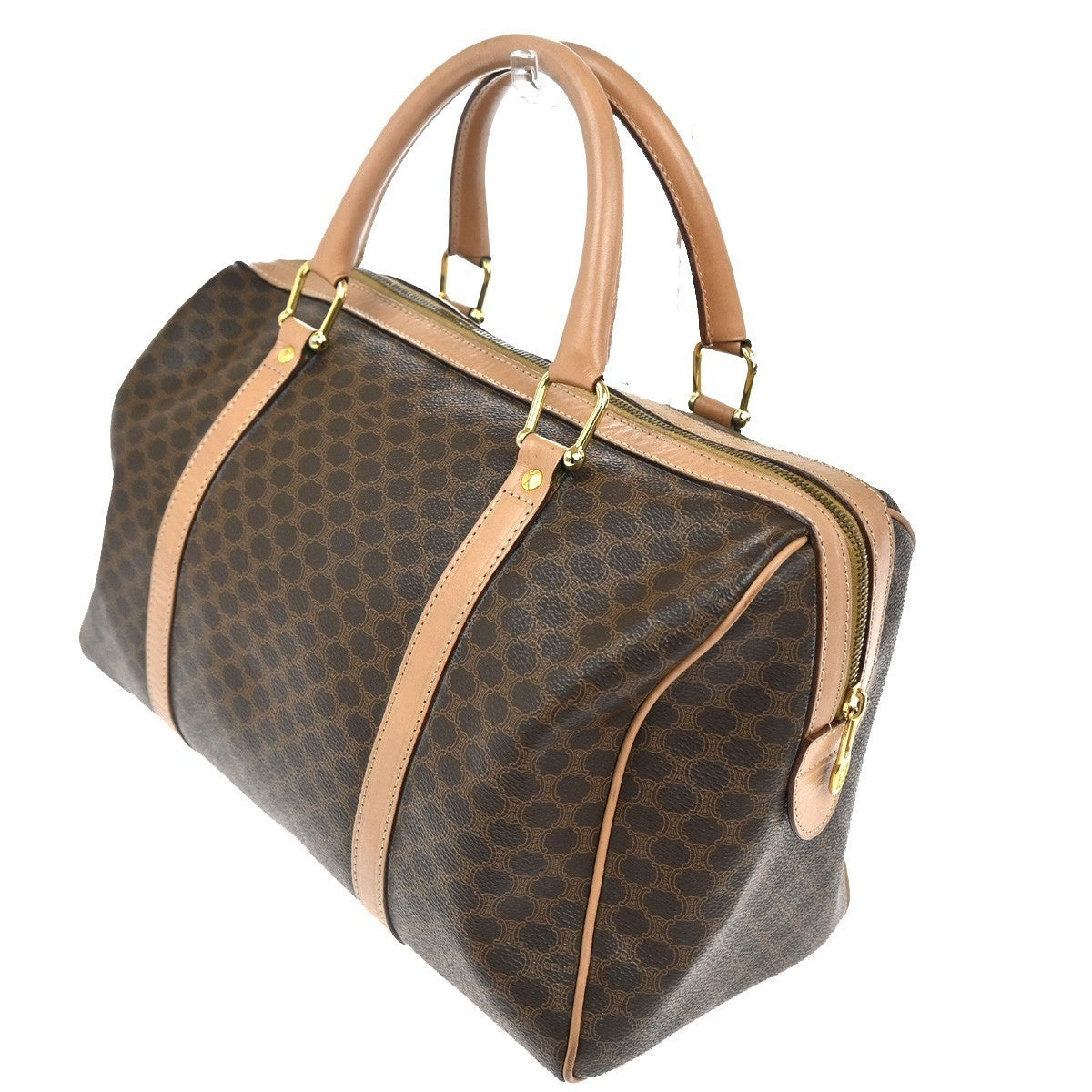 CELINE Logo Macadam Pattern Travel Hand Boston Bag PVC Leather Brown 38KC411