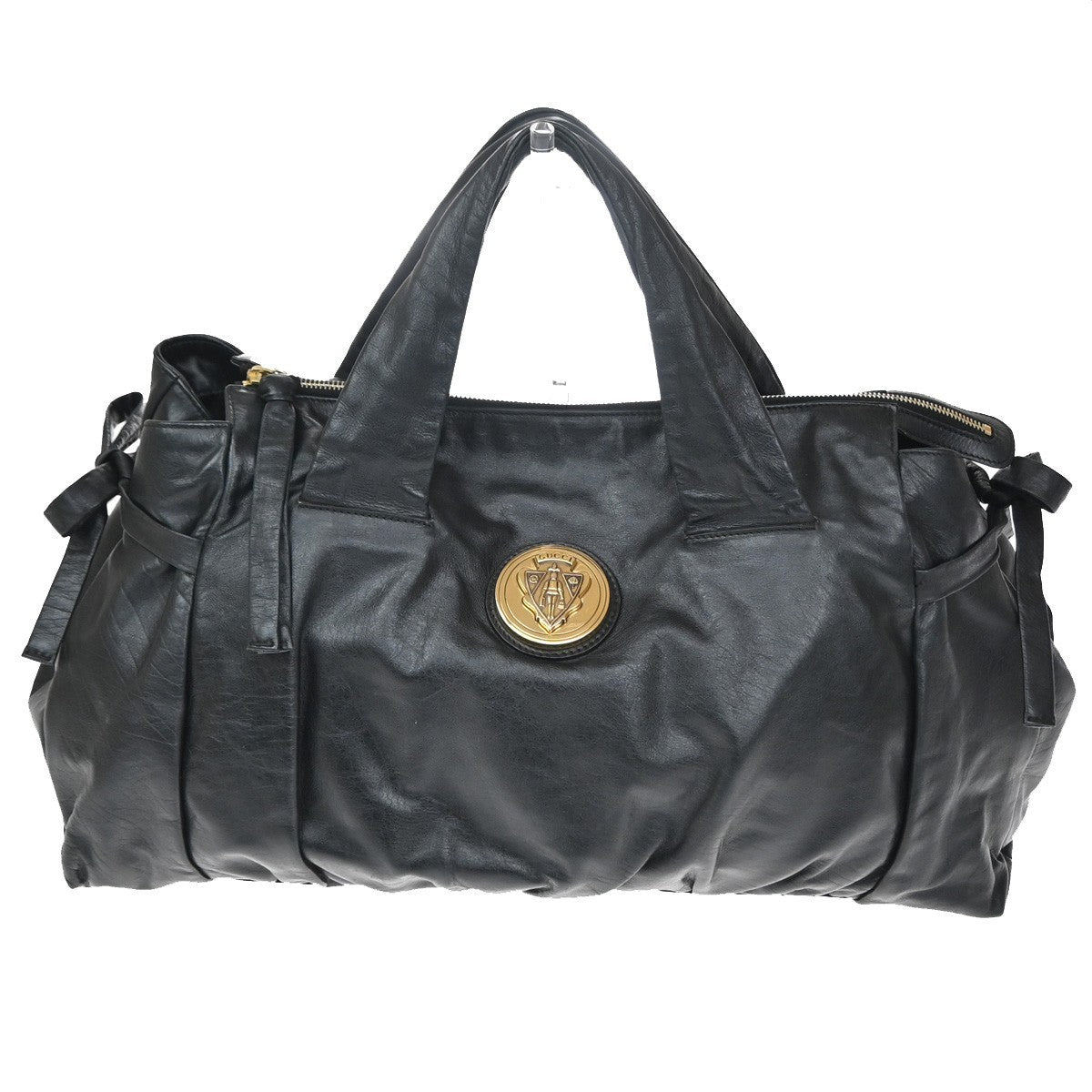 GUCCI Logo Hysteria Large Shoulder Hand Bag Leather Black GHW Italy 70YJ141