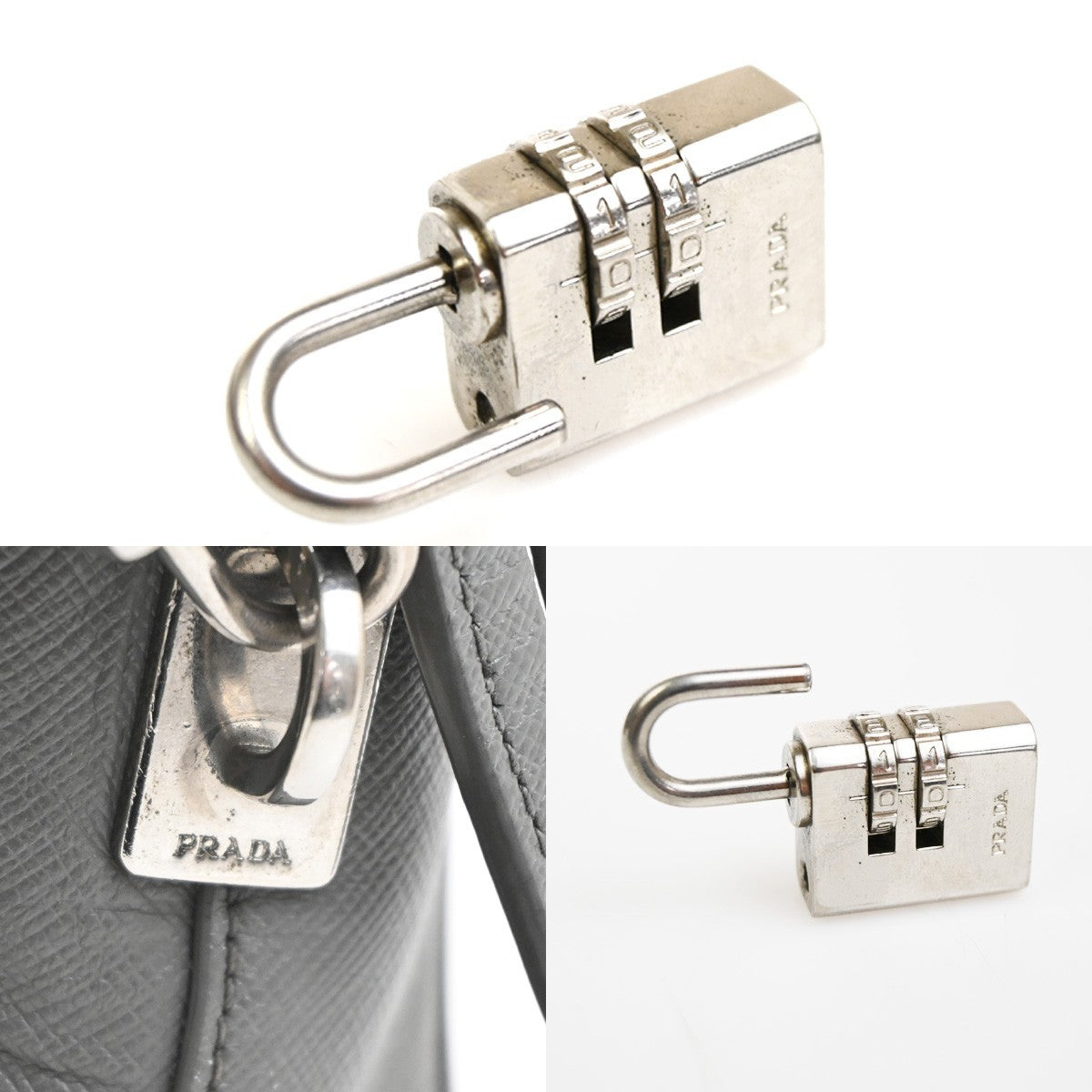 PRADA MILANO Logo Briefcase Hand Bag Saffiano Leather Gray SHW Italy 87CA847