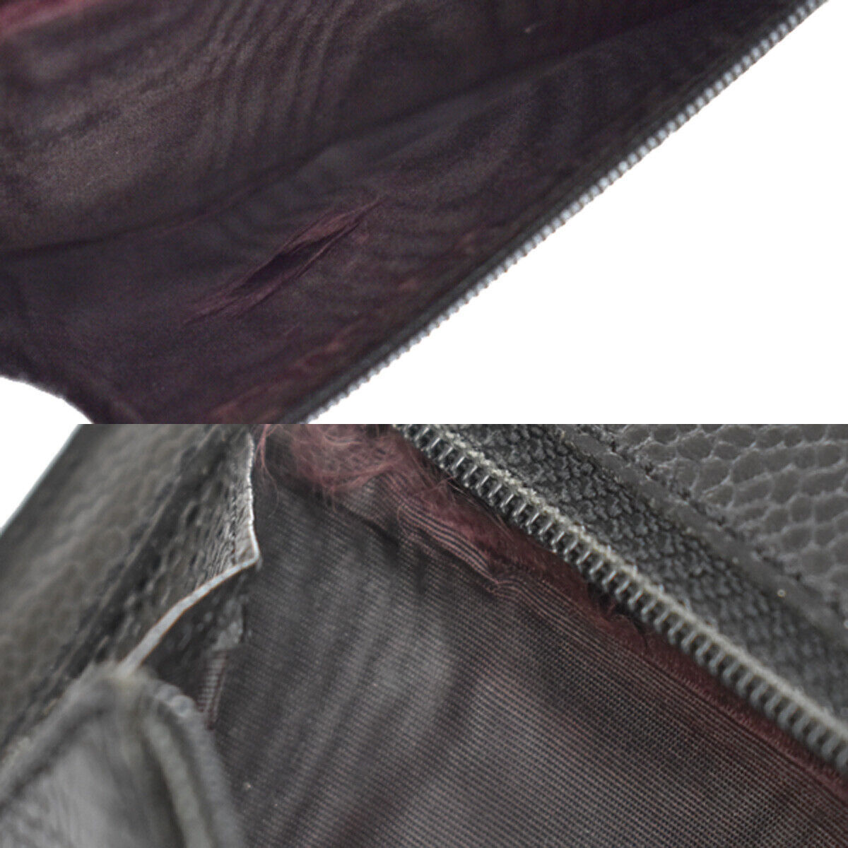 CHANEL CC Logo Trifold Wallet Purse Caviar Skin Leather Black Italy 30YB628