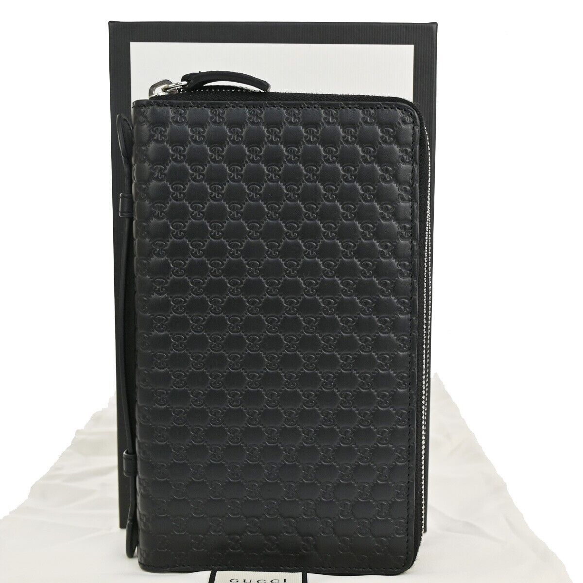 GUCCI Micro GG Guccissima Travel Case Wallet Leather Black SHW Italy 18YE185