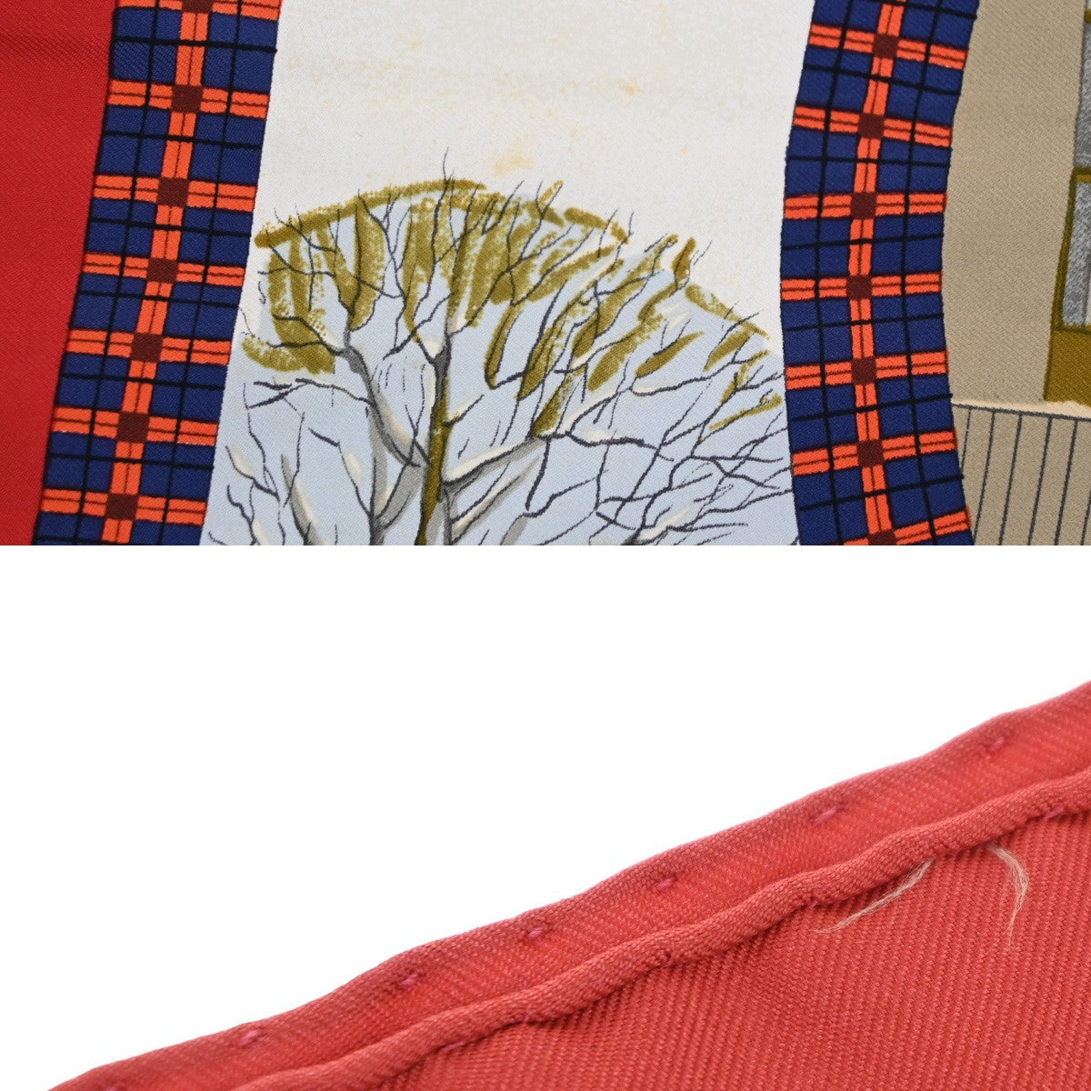HERMES XL Carre l'Hiver en Poste Ledoux Scarf 100% Silk Red White 63RL907