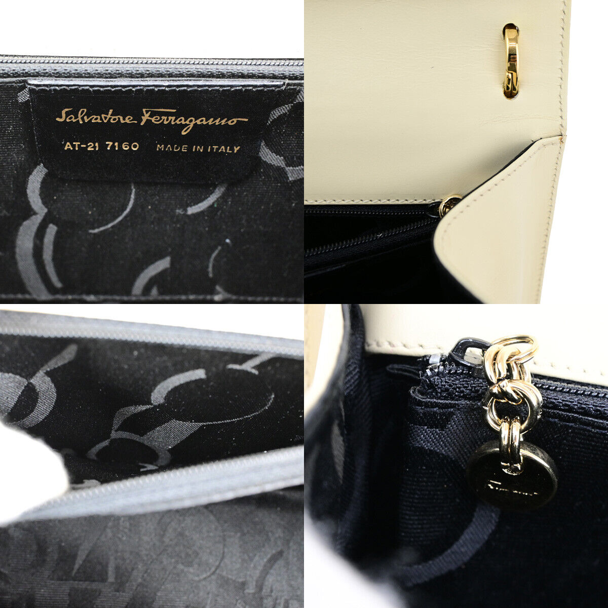 SALVATORE FERRAGAMO Logo Gancini Shoulder Bag Leather Ivory Gold 30SJ116