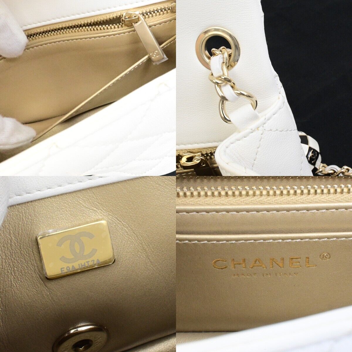CHANEL CC Logo MatelasseFlap Chain Shoulder Bag Leather White GHW 892RF212