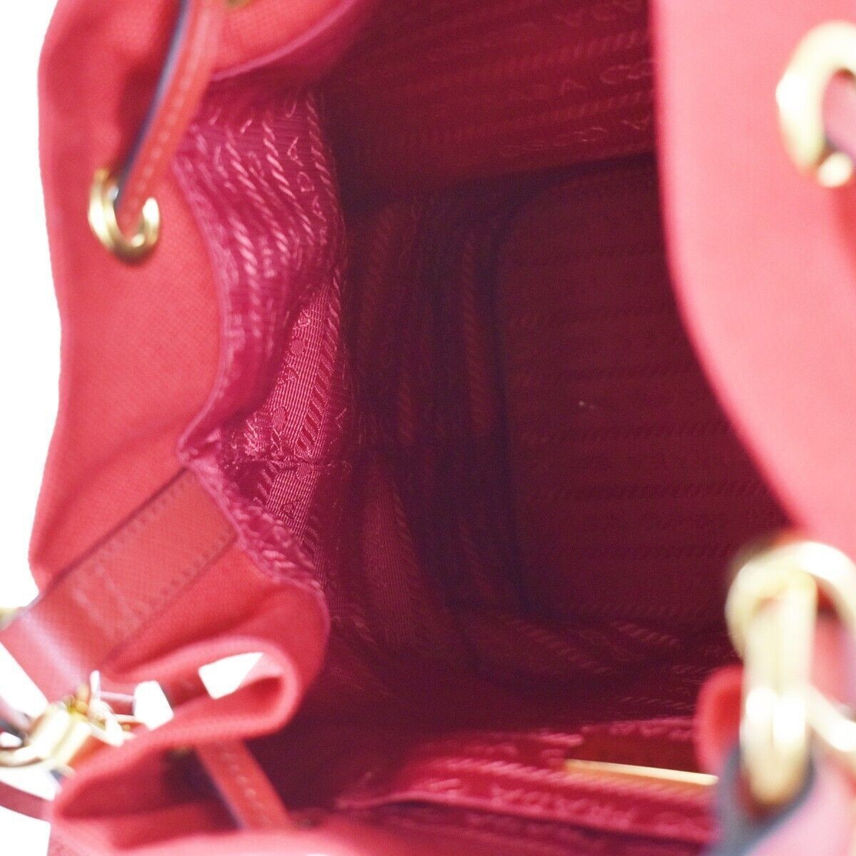 PRADA Logo Plage Wicker 2Way Shoulder Hand Bag Canvas Leather Red Gold 678RH125