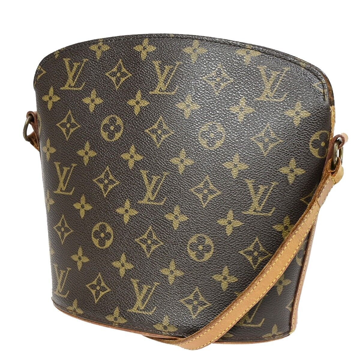 LOUIS VUITTON Logo Drouot Shoulder Bag Monogram Leather Brown M51290 31EB534