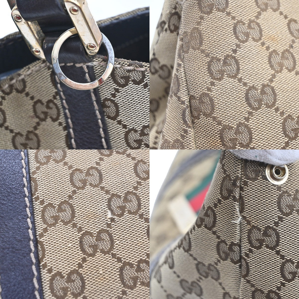 GUCCI GG Sherry Line Shoulder Hand Bag Canvas Leather Beige GHW Italy 64MA161