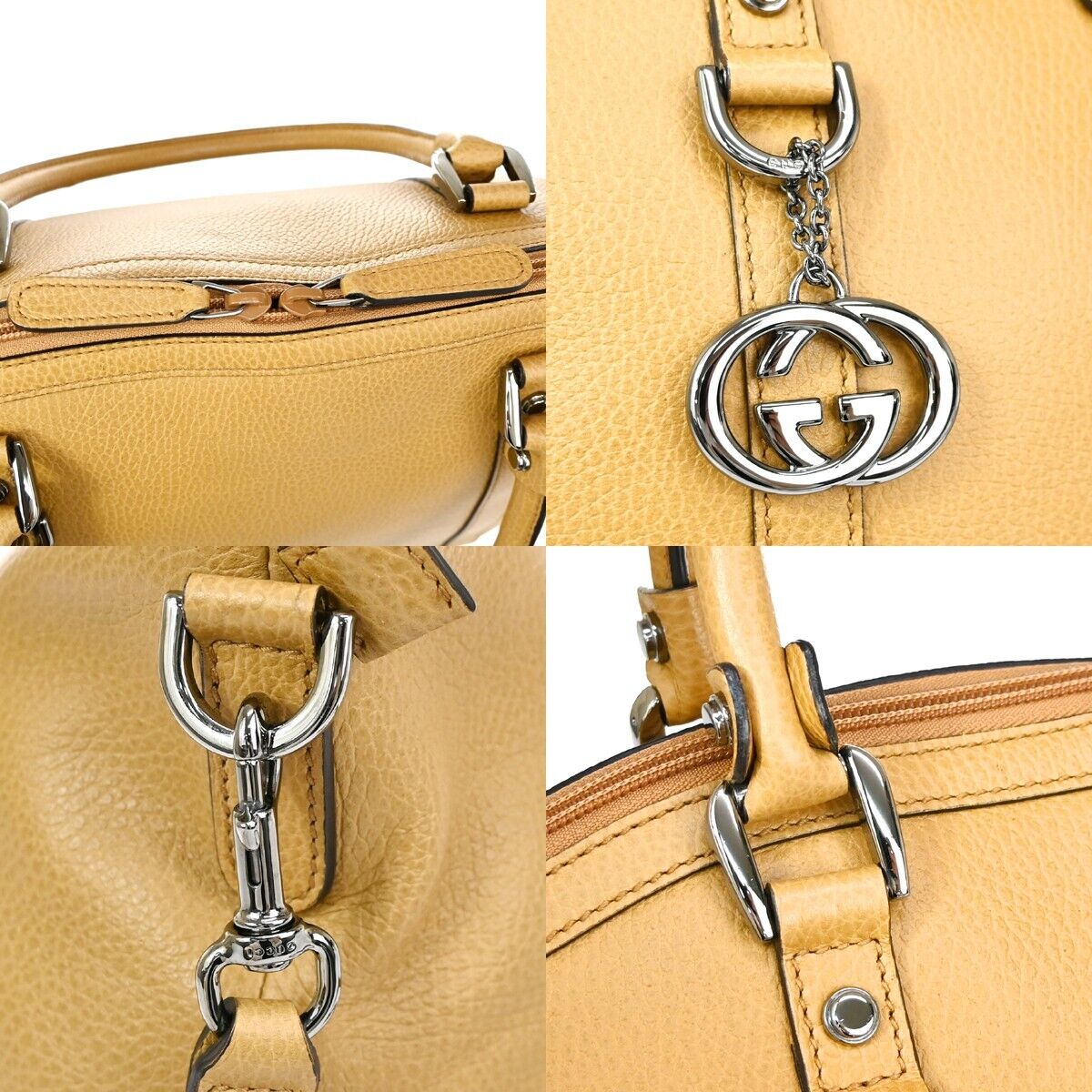 GUCCI GG Interlocking Charm 2Way Shoulder Hand Bag Leather Beige Silver 84ED479