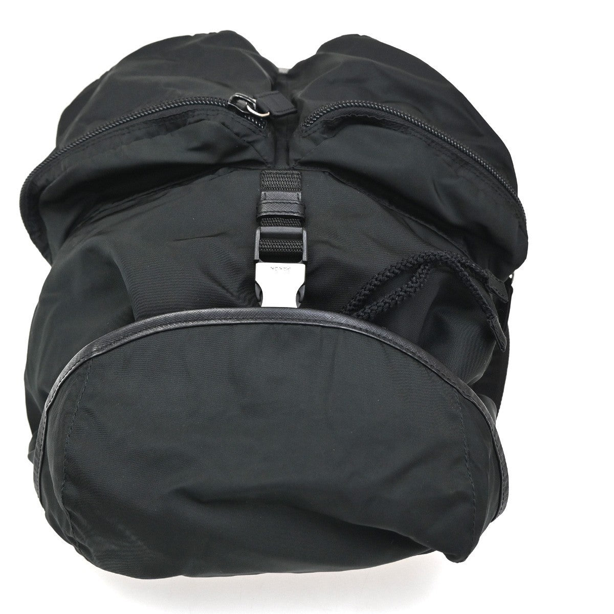 PRADA Logo Drawstring Backpack Bag Tessuto Nylon Leather Black Silver 70KC163