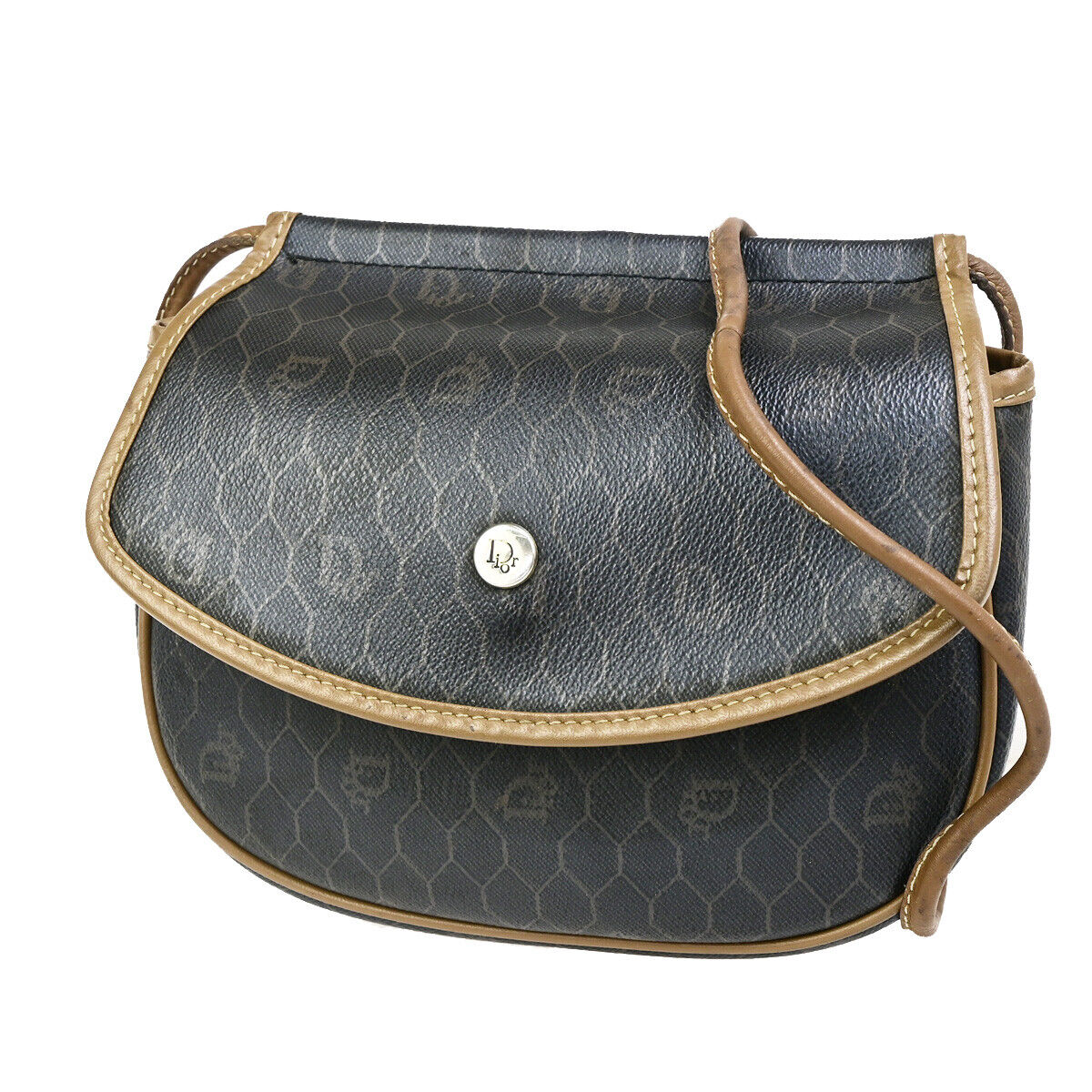 CHRISTIAN DIOR Logo Honeycomb Mini Shoulder Bag PVC Leather Brown GHW 61YG492