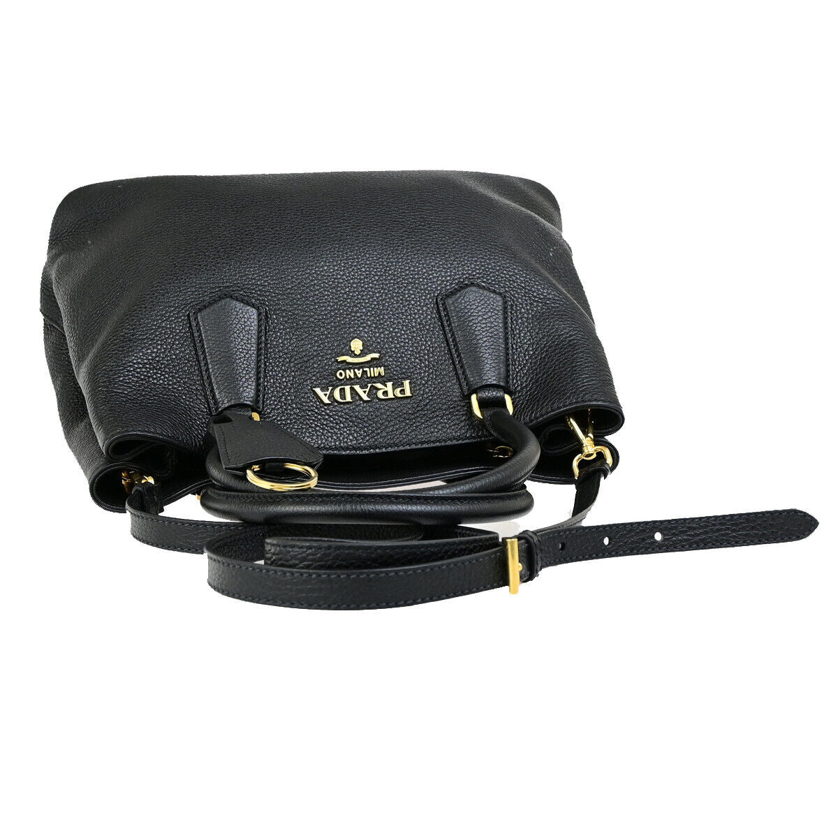 PRADA Logo 2Way Shoulder Hand Bag Vitello Phenix Leather Black GHW 99RK794
