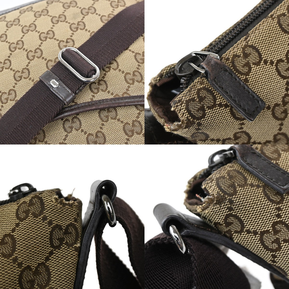GUCCI Logo GG Pattern Shoulder Bag Canvas Leather Brown SHW Italy 85KB469