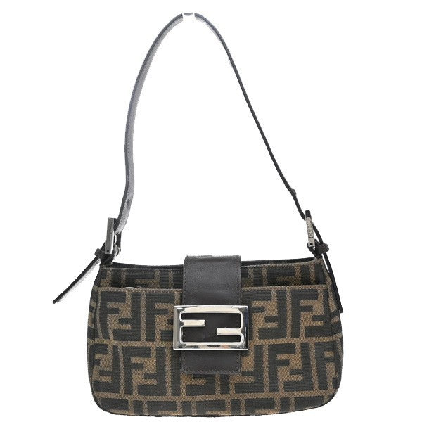 FENDI Logo Mamma Zucca Pattern Shoulder Bag Canvas Leather Brown Italy 46RF664