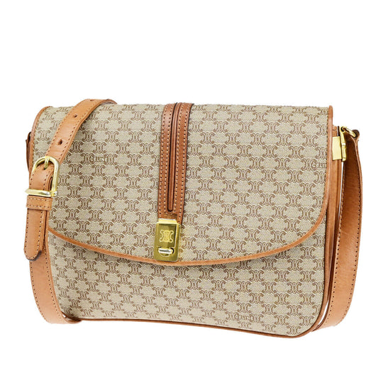 CELINE Logo Macadam Pattern Shoulder Bag PVC Leather Brown GHW Italy 36YG547