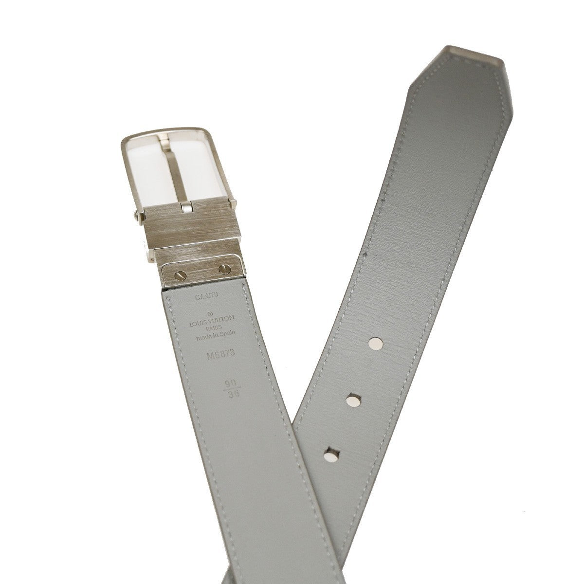 LOUIS VUITTON LV Logo Belt 90/36 Damier Infini leather White M6873 31CA603