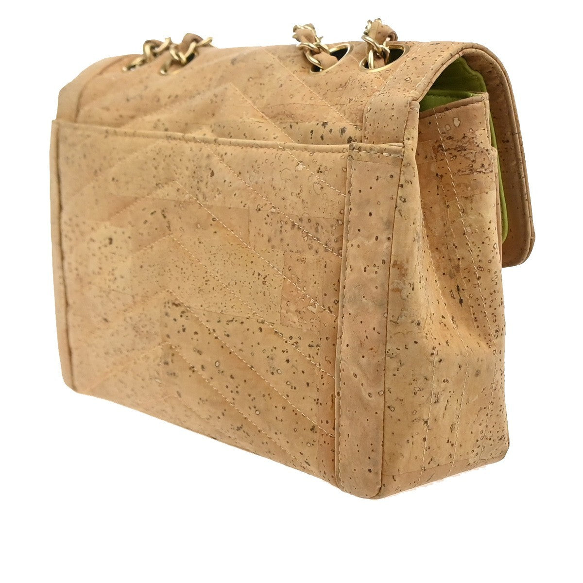 CHANEL Logo 2.55 Chevron Chain Shoulder Bag Cork Leather Beige GHW 357RQ060