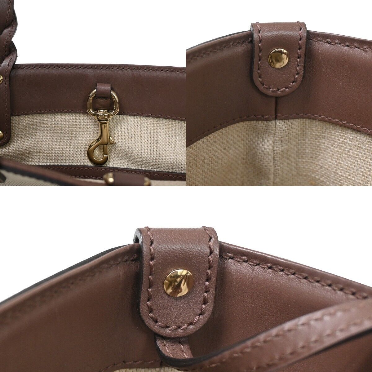 GUCCI Logo Shoulder Hand Tote Bag Pouch Canvas Leather Brown Gold Italy 72YD994