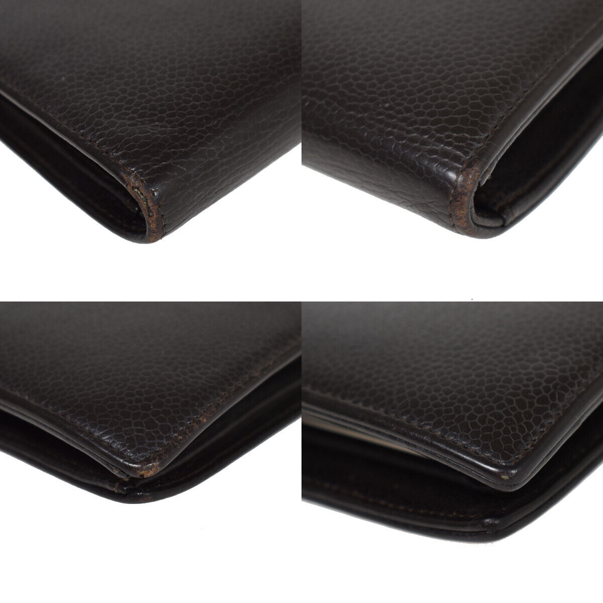 CHANEL CC Logo Long Bifold Wallet Purse Caviar Skin Leather Brown Spain 86RC723
