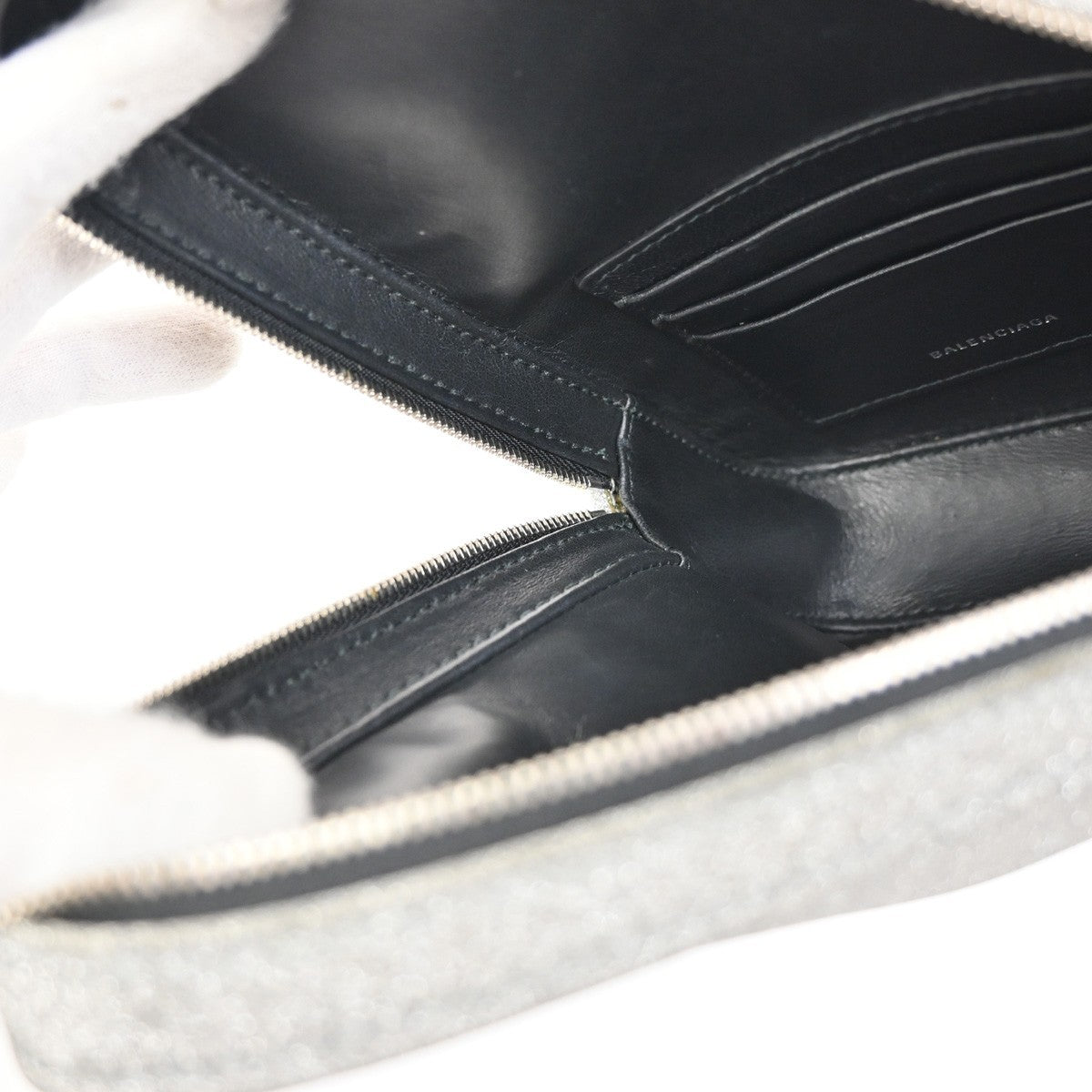 BALENCIAGA Logo triangle Clutch Bag Canvas Leather Silver Italy 38RL417