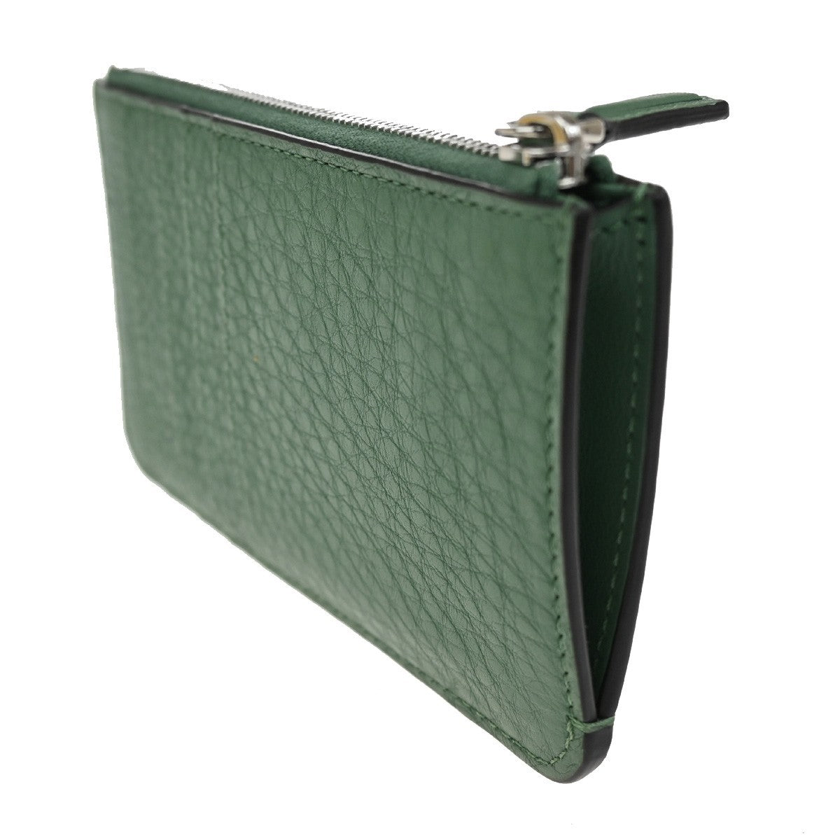 FENDI Logo Card Coin Case Compact Wallet Leather Green SHW Italy 38RL576