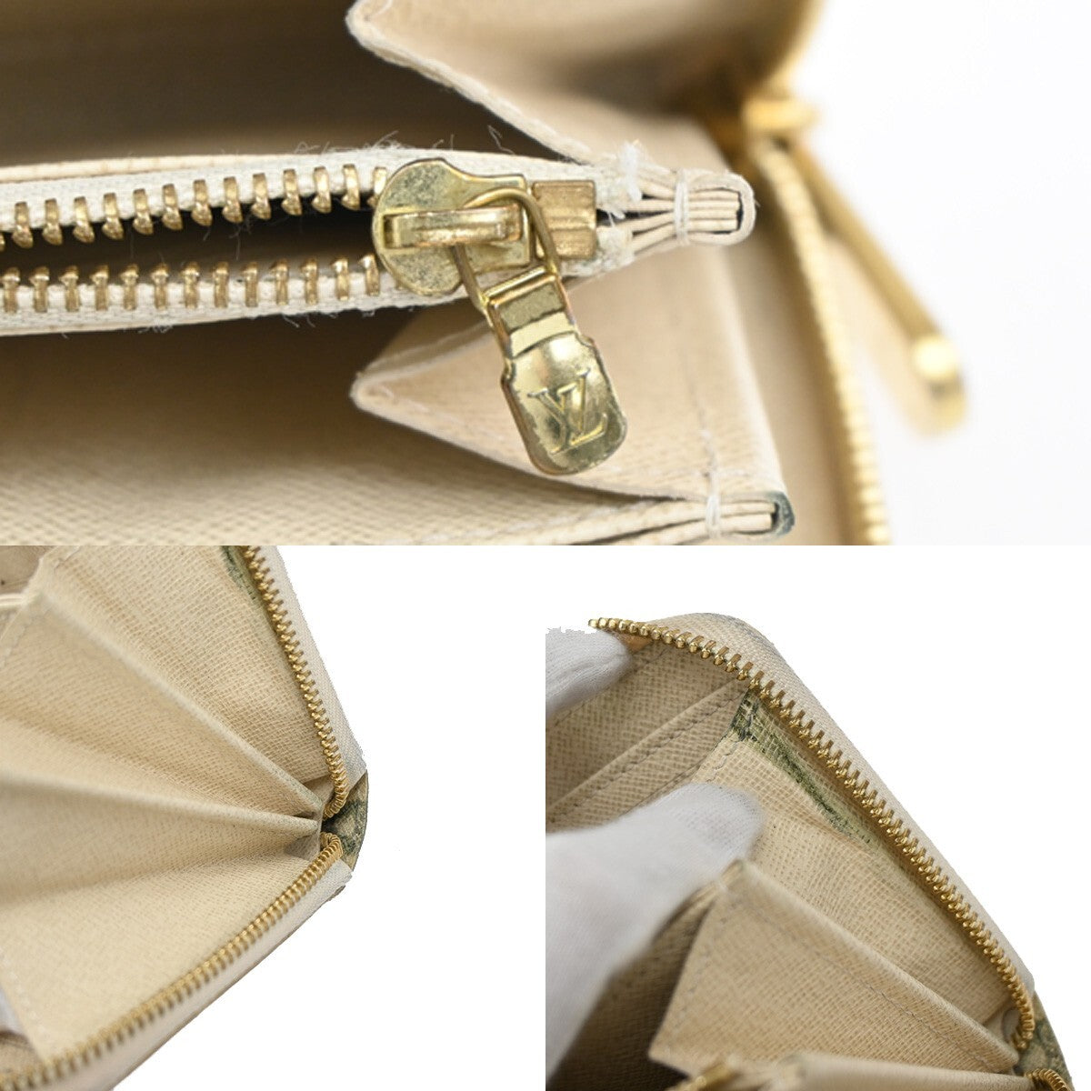LOUIS VUITTON Long Zippy Wallet Purse Damier Azur Leather White N60019 32FB651